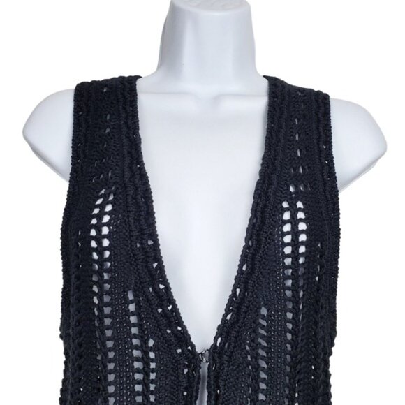 Old Navy Womens Sleeveless Black Crochet Knit Cardigan Sweater Vest Size XS NWT - Picture 2 of 8